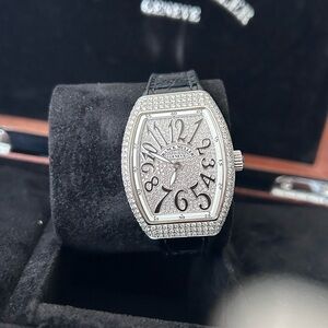 Franck Muller Vanguard Crystal-Encrusted Silver Timepiece